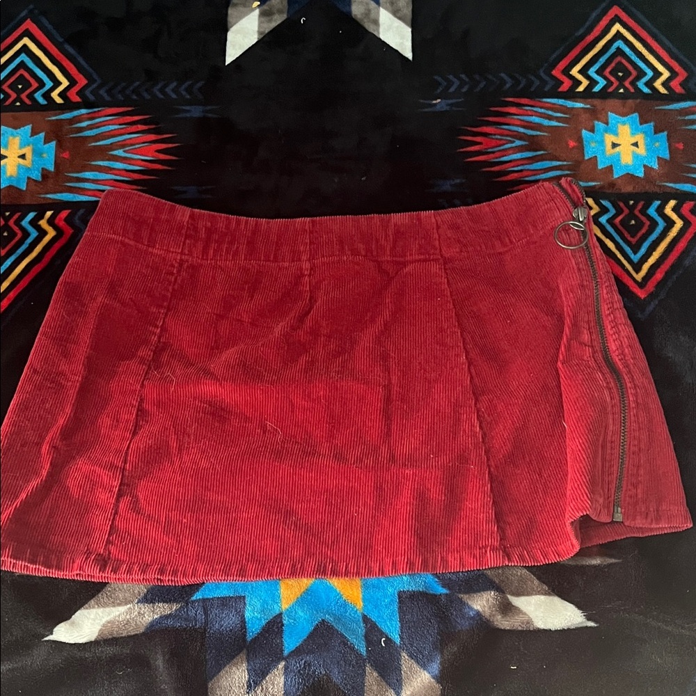 Blue Asphalt Red Corduroy Skirt
